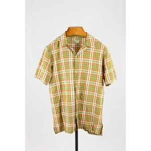 Men's NUDIE Brandon Madras Check Cotton Short Sleeve Button Down Shirt, Size XL